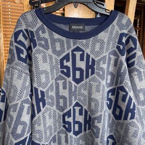 BRONZE 56K SWEATER GRAY BLUE MENS LARGE RARE VINTAGE LOOK NEW YORK SKATEBOARD